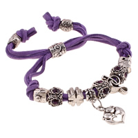 Fashion Velveteen Cord Bracelets, Zinc Alloy, with Velveteen Cord, Heart, antique silver color plated, charm bracelet & adjustable & with rhinestone, purple, nickel, lead & cadmium free Approx 7.5 Inch 