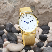 Мужская наручные часы, цинковый сплав, с Стеклянный, китайское движение, плакирован золотом, регулируемый, 40mm, 20mm, длина:Приблизительно 8 дюймовый, продается PC