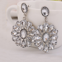 Crystal Drop Earring, Zinc Alloy, with rubber earnut & Crystal, Flower, platinum color plated, faceted 
