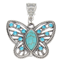 Turquoise Zinc Alloy Pendants, with turquoise, Butterfly, antique silver color plated, with rhinestone, nickel, lead & cadmium free Approx 