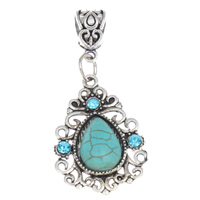 Turquoise Zinc Alloy Pendants, with turquoise, Teardrop, antique silver color plated, with rhinestone, nickel, lead & cadmium free Approx 
