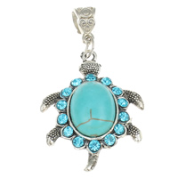 Turquoise Zinc Alloy Pendants, with turquoise, Turtle, antique silver color plated, with rhinestone, nickel, lead & cadmium free Approx 