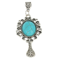 Turquoise Zinc Alloy Pendants, with turquoise, Mirror, antique silver color plated, nickel, lead & cadmium free Approx 
