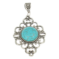 Turquoise Zinc Alloy Pendants, with turquoise, Rhombus, antique silver color plated, nickel, lead & cadmium free Approx 