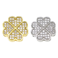 Cubic Zirconia Micro Pave Brass Beads, Four Leaf Clover, plated, multihole & micro pave cubic zirconia Approx 1mm 