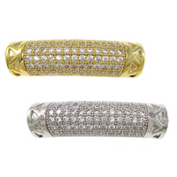 Cubic Zirconia Micro Pave Brass Beads, Curved Tube, plated, micro pave cubic zirconia & hollow Approx 4mm 