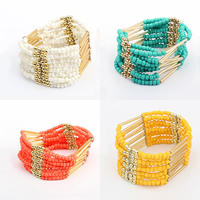 Glass Seed Beads Bracelets, with Zinc Alloy, gold color plated, multi-strand 40mm Approx 2.9 Inch 