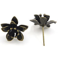 Brass Earring Stud Component, Flower, plated 