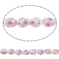 Printing Porcelain Beads, Oval, with flower pattern & two tone Approx 2mm Approx 13 Inch, Approx 