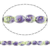 Kunstdruck Porzellan Perlen, oval, mit Blumenmuster, 10x8mm, Bohrung:ca. 3mm, Länge:ca. 13 ZollInch, ca. 32PCs/Strang, verkauft von Strang