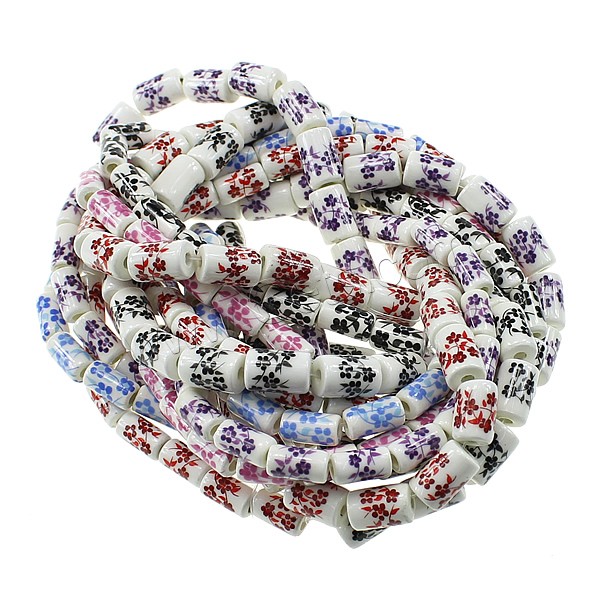 Printing Porcelain Beads, Column, different size for choice & with flower pattern, more colors for choice, Length:Approx 13.5 Inch, Sold By Strand