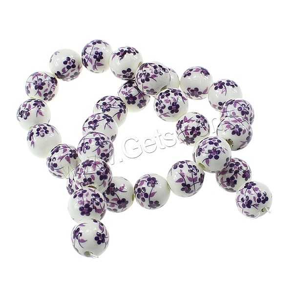 Printing Porcelain Beads, Round, different size for choice & with flower pattern, more colors for choice, Length:Approx 13.5 Inch, Sold By Strand