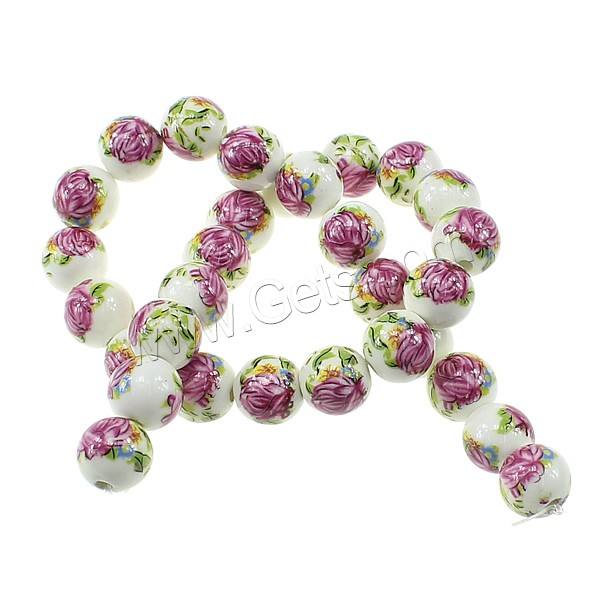 Printing Porcelain Beads, Round, different size for choice & with flower pattern, Hole:Approx 3mm, Length:Approx 13.5 Inch, Sold By Strand
