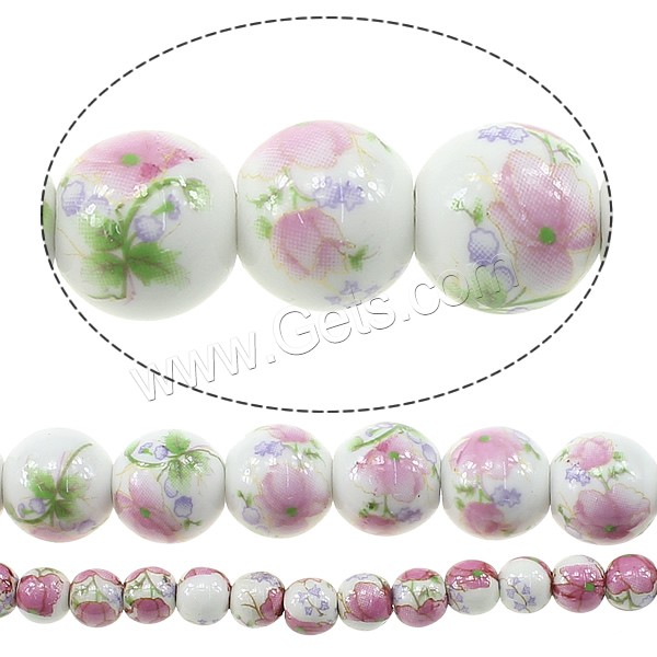 Printing Porcelain Beads, Round, different size for choice & with flower pattern, Sold By Strand