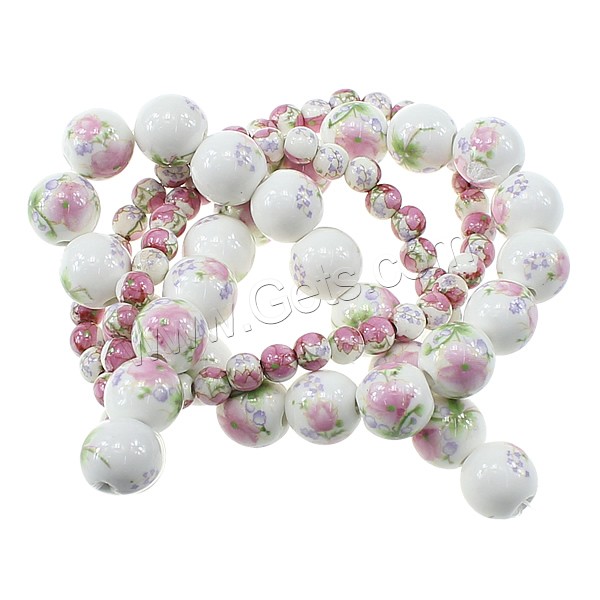 Printing Porcelain Beads, Round, different size for choice & with flower pattern, Sold By Strand