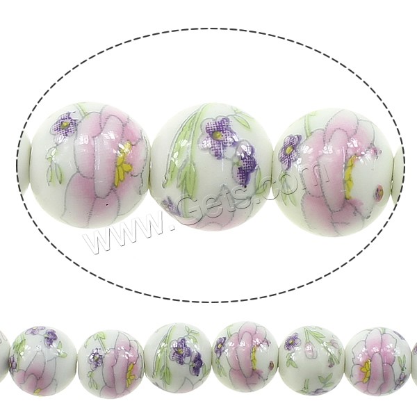 Printing Porcelain Beads, Round, different size for choice & with flower pattern, Hole:Approx 3mm, Length:Approx 13 Inch, Sold By Strand