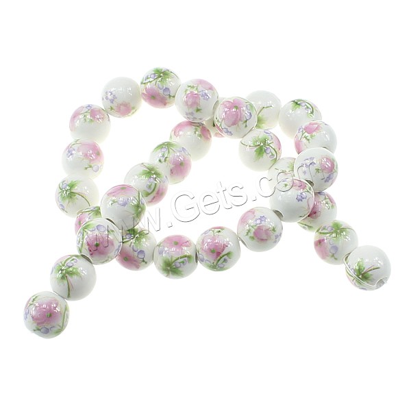 Printing Porcelain Beads, Round, different size for choice & with flower pattern, Hole:Approx 3mm, Length:Approx 13 Inch, Sold By Strand