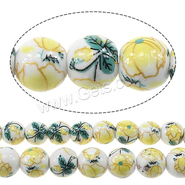 Printing Porcelain Beads, Round, different size for choice & with flower pattern, Hole:Approx 2mm, Sold By Strand
