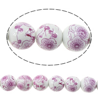 Impression de porcelaine, perles, porcelaine, Rond, avec le motif de fleurs & deux tons, 10mm Environ 2mm Environ 13.5 pouce, Environ Vendu par brin