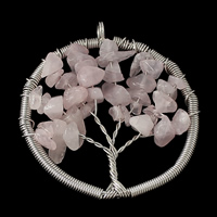 Pendentifs quartz naturel, quartz rose, avec laiton, Plat rond, Placage de couleur platine Environ 4.5mm, Vendu par PC