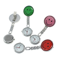Zinc Alloy Nurse Watch, Smiling Face, platinum color plated, enamel, mixed colors, nickel, lead & cadmium free 90mm 