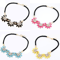 Fashion Statement Necklace, Zinc Alloy, with Nylon Cord & Crystal & Acrylic, Flower, gold color plated 36mm Approx 15.7 Inch 