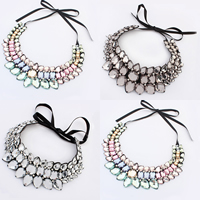 Fashion Statement Necklace, Satin Ribbon, with Non-woven Fabrics & Acrylic, faceted & with rhinestone 60mm Approx 37.4 Inch 