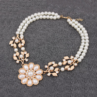 Plastic Pearl Necklace, with Zinc Alloy, with 1.5Inch extender chain, rose gold color plated, with rhinestone, 80mm Approx 15.7 Inch 