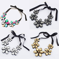 Fashion Statement Necklace, Grosgrain Ribbon, with Crystal, Flower, faceted 71mm Approx 47.2 Inch 