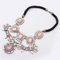 Fashion Statement Necklace, Zinc Alloy, with Nylon Cord & Resin, antique gold color plated, faceted & with rhinestone & colorful powder Approx 20.8 Inch 