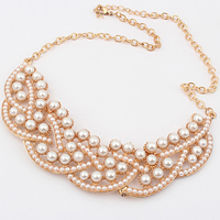 Plastic Pearl Necklace, Zinc Alloy, with Plastic Pearl, gold color plated, oval chain Approx 15.6 Inch 