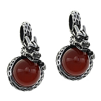 Agate Stainless Steel Pendants, with Red Agate, Dragon, blacken Approx 