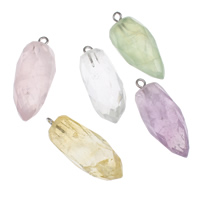 Pendentifs quartz naturel, Cristal naturel, avec laiton caution, Placage de couleur platine, facettes & mélangé - Environ 2mm Vendu par sac