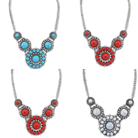 Fashion Statement Necklace, Zinc Alloy, with turquoise & Resin, with 1.5Inch extender chain, Flower, antique silver color plated, twist oval chain 45mm Approx 19.6 Inch 
