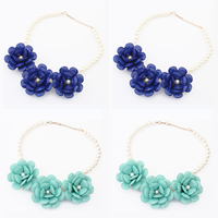 Fashion Statement Necklace, Zinc Alloy, with Resin & Plastic Pearl, Flower, gold color plated 55mm Approx 17.7 Inch 