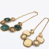Fashion Statement Necklace, Zinc Alloy, with Resin, with 1.5Inch extender chain, antique gold color plated, rolo chain & faceted 30mm Approx 16.9 Inch 