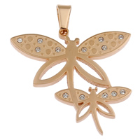 Stainless Steel Animal Pendants, Dragonfly, rose gold color plated, with rhinestone Approx 