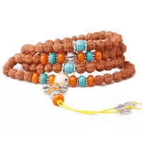 108 Mala Beads, Rudraksha, with Elastic Thread & Nylon Cord & Synthetic Turquoise & Resin, antique silver color plated, Buddhist jewelry & , 10mm 