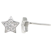 Silver Earring Zircon pavent Sterling, argent sterling 925, étoile, sans embout de boucle d'oreille & pavé de micro zircon 0.8mm, Vendu par paire