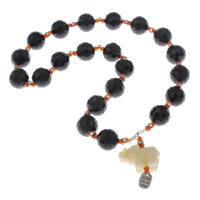 Black Agate Necklace, with Synthetic Coral & Crystal & Zinc Alloy, Elephant, word made with love, antique silver color plated, faceted, 15.5mm Approx 18.5 Inch 