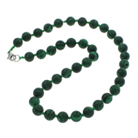 Малахит бисера ожерелье, малахит, цинковый сплав Замок-карабин, Круглая, синтетический, 10mm, длина:Приблизительно 18 дюймовый, продается Strand