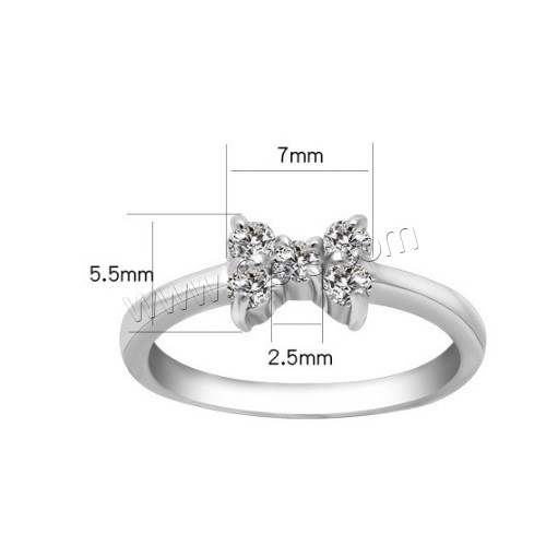 Rhinestone Stainless Steel Finger Ring, 316L Stainless Steel, Bowknot, different size for choice & with rhinestone, original color, 2.5mm,7x5.5mm, Sold By PC