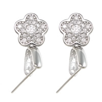 Sterling Silver Pinch Bail, 925 Sterling Silver, Flower, micro pave cubic zirconia, 14mm 0.3mm Approx 