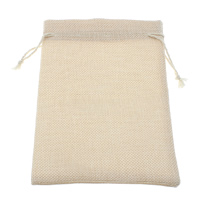 Linen Jewelry Pouches Bags, with Nylon Cord, Rectangle, beige 