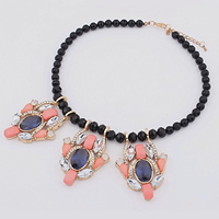 Fashion Statement Necklace, Zinc Alloy, with Crystal & Glass & Resin, with 1.5Inch extender chain, rose gold color plated, faceted & with rhinestone, 55mm Approx 17.7 Inch 