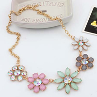 Fashion Statement Necklace, Zinc Alloy, with Crystal & Resin, with 1.5Inch extender chain, Flower, plated, oval chain & faceted, 28mm Approx 17.7 Inch 