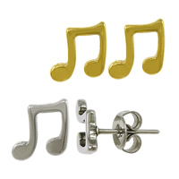 Stainless Steel Stud Earring, Music Note, plated 