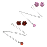 Cubic Zirconia Stainless Steel Jewelry Sets, earring & necklace, oval chain & with cubic zirconia 1.5mm Approx 17 Inch 