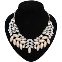 Fashion Statement Necklace, Zinc Alloy, with Crystal & Plastic Pearl, with 1.5Inch extender chain, rose gold color plated, twist oval chain & faceted, 46mm Approx 18.8 Inch 