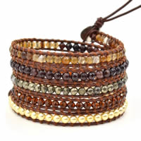 Wrap Bracelets, Cowhide, with Agate & Crystal & Glass Pearl, stainless steel clasp, adjustable &  & faceted, 4mm Approx 33.5-37 Inch 